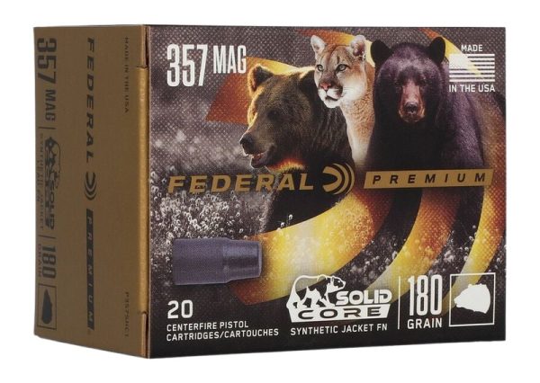 Federal P357SHC1 Premium  357Mag 180gr Solid Core Synthetic Flat Nose 20 Per Box/10 Case