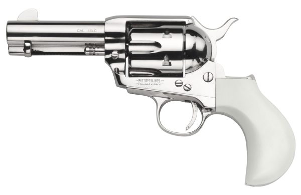 121388.jpg Taylors & Company 200072 1873 Cattleman 45 Colt (LC) Caliber with 3.50" Barrel, 6rd Capacity Cylinder, Overall Nickel-Plated Finish Steel & Ivory Birdshead Synthetic Grip