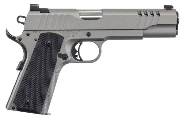 140904.jpg Auto-Ordnance 1911TCAC6N 1911 A1 45 ACP 7+1 5" Savage Silver Cerakoate, Serrated/Ported Slide, Black Rubber Grips, TruGlo Night Sights