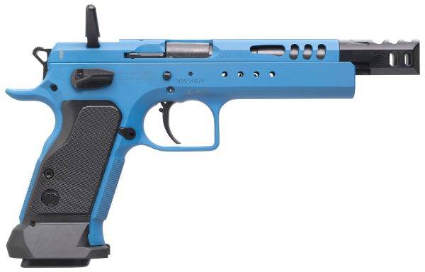 146343.jpg Tanfoglio IFG TFDOM9 Domina 9mm Luger Caliber with 5.20" Barrel, 17+1 or 19+1 Capacity, Overall Blue Finish Steel, Beavertail Frame, Ported Slide & Black Polymer Grip