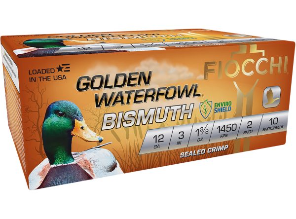157273.jpg Fiocchi 123GB2 Golden Waterfowl Bismuth 12Gauge 3" 1 3/8oz 2Shot 10 Per Box/10 Case