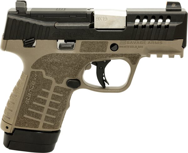 StanceXR_MC9MS_FDE_NS_67056-RightProfile-10rd Savage Arms 67056 Stance XR 9mm 13+1 3.20" Natural Black Nitride Ported Stainless Steel Slide FDE Glass Filled Nylon Grip Ambidextrous