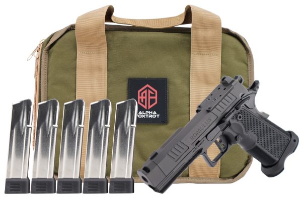 198957.jpg Alpha Foxtrot AA47X1QIG-XDBK20-PROM AF1911 Romulus Promo 9mm Luger 20+1 3.50" Black DLC Threaded Compensated Barrel, Black DLC Stainless Steel Optic Ready/Serrated Slide & Frame w/Beavertail & Picatin