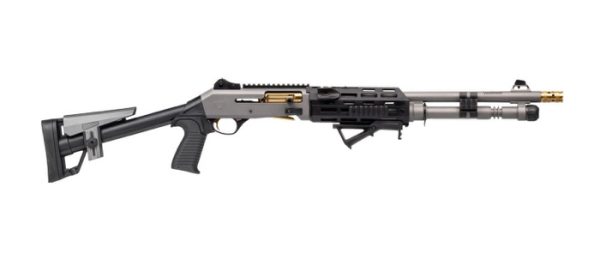 Panzer Arms PAM4NCSGGTMFSS M4 Pro AI 12 Gauge Semi-Auto 3" 5+1 18.50" Gray Ported Barrel, Gray w/ Gold Titanium Accents Aluminum Receiver w/Picatinny Rail, Skeleton Stock