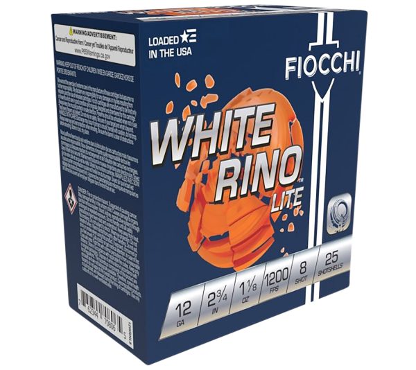 63096.jpg Fiocchi 12WRNL8 Exacta Target White Rino Lite 12Gauge 2.75" 1 1/8oz 8Shot 25 Per Box/10 Case