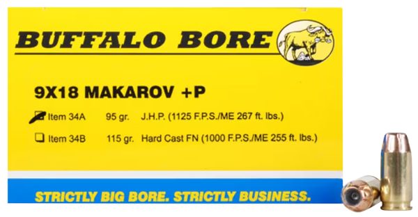 80756.jpg Buffalo Bore Ammunition 34A20 Personal Defense Strictly Business 9x18Makarov +P 95gr Jacket Hollow Point 20 Per Box/12 Case