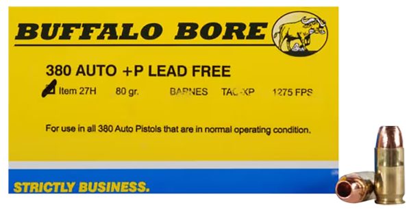 80780.jpg Buffalo Bore Ammunition 27H20 Buffalo-Barnes Strictly Business 380ACP +P 80gr Barnes TAC-XP Lead Free 20 Per Box/12 Case