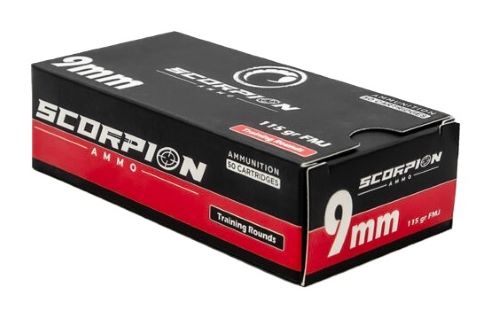 A9115FMJT50.jpg SCORPION 9MM LUGER - 115GR FMJ-RN 50RD 20BX/CS