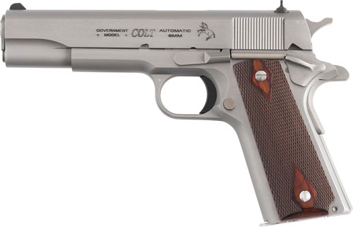GO1911CSS9_LEFT.jpg COLT GOVERNMENT 1911 9MM 5" - 7RD STAINLESS ROSEWOOD