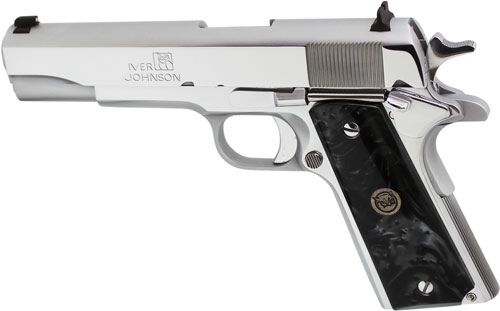 g1911a138chrp_left.jpg IVER JOHNSON 1911A1 38 SUPER - 5" FS 9RD CHROME BLACK PEARL