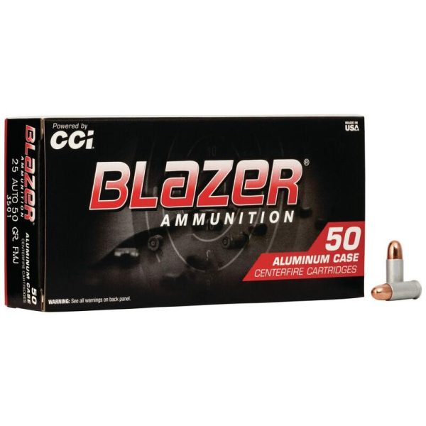 https3A2F2Fmedia.chattanoogashooting.com2Fimages2Fproduct2FCC35012FCC3501_1.jpg CCI Blazer Aluminum Handgun Ammunition .25 ACP 50 gr FMJ 755 fps 50/rd