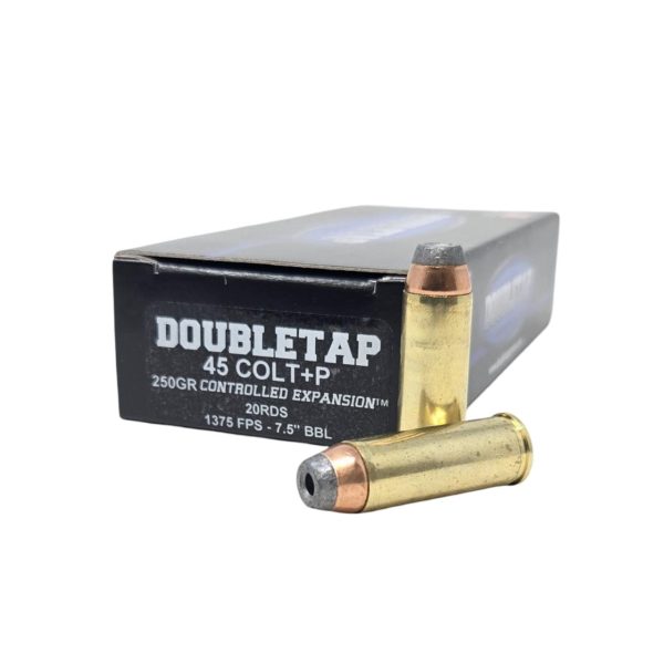 https3A2F2Fmedia.chattanoogashooting.com2Fimages2Fproduct2FDT45P250CE202FDT45P250CE202_1.jpg Double Tap Controlled Expansion Handgun Ammunition .45 Colt(+P) 250gr SJHP 1375 fps 20/ct