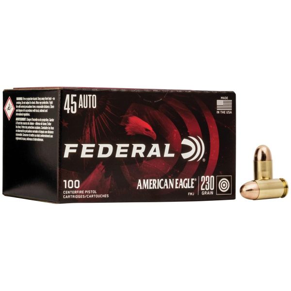 https3A2F2Fmedia.chattanoogashooting.com2Fimages2Fproduct2FFAAE45A1002FFAAE45A100_1.jpg American Eagle Handgun Ammunition .45 ACP 230 gr FMJ 890 fps 100/ct