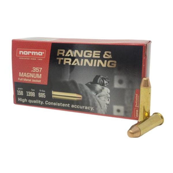 https3A2F2Fmedia.chattanoogashooting.com2Fimages2Fproduct2FNH6206400502FNH620640050.jpg Norma Range & Training Handgun Ammunition .357 Magnum 158gr FMJ 1296 fps 50/rd