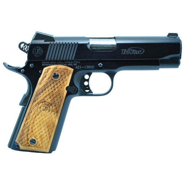 https3A2F2Fmedia.chattanoogashooting.com2Fimages2Fproduct2FUO856242FUO85624.jpg TriStar American Classic Commander 1911 Handgun 9mm Luger 10rd Magazine 4.25" Barrel Black with Wood Grip