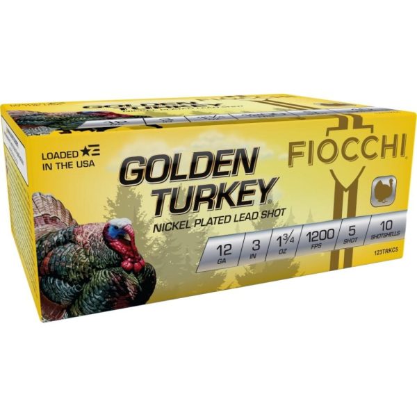 https3A2F2Fmedia.chattanoogashooting.com2Fimages2Fproduct2FXN123TRKC52FXN123TRKC5-1.jpg Fiocchi Golden Turkey Nickel Plated Shotshells 12ga 3" 1-3/4oz 1200 fps #5 10/ct