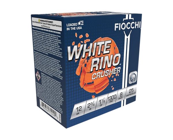 129265.jpg Fiocchi 12WRCRS8 Exacta Target White Rino Crusher 12Gauge 2.75" 1 1/8oz 8Shot 25 Per Box/10 Case