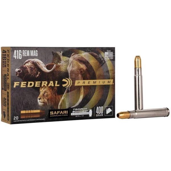 https3A2F2Fmedia.chattanoogashooting.com2Fimages2Fproduct2FFAP416RT22FFAP416RT2-1.jpg Federal Premium Cape-Shok Rifle Ammunition .416 Rem Mag 400 gr BSS 2400 fps - 20/ct
